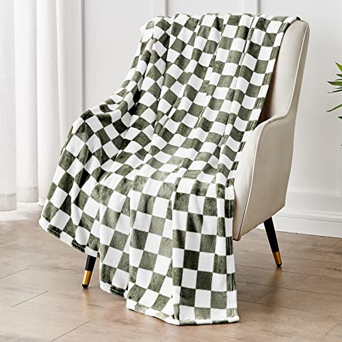 Edenleaf Olive Green Checkered Fleece Throw Blanket for Bed Warm Home Decor | Ultra Soft Blanket for Couch Sofa, Cozy Fluffy Lightweight Throw for Travel, Holiday Gifts for Women Men, All Seasons 60"x80" - color: 01 Dark Olive, size: Blanket-60"x80"