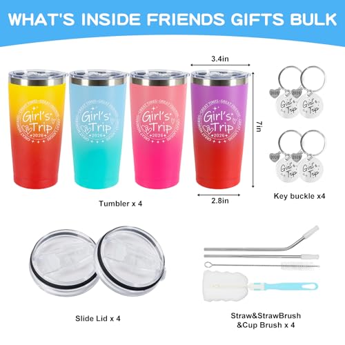 4 Pack Girls Trip Tumbler Set | 20oz Stainless Steel Insulated Tumblers with Lids Straws, Girls Trip Gifts for Women Friends, 2026 Gradient Tumblers - color: Style 1