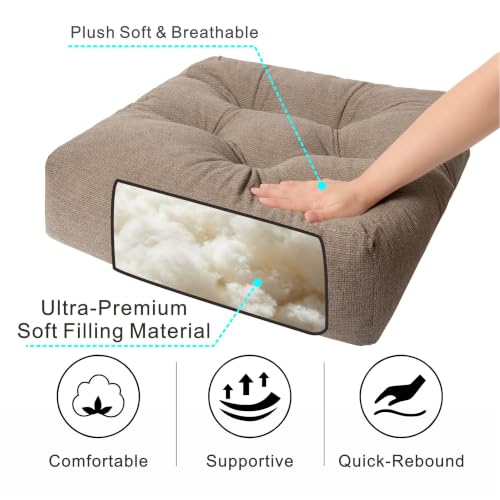 Floor Pillow Cushion with Handle for Adults Women Men | Large Meditation & Sitting Cushion Pillow for Tatami, Living Room, Yoga (1, Brown, Square, 22" x 22" x 6") - color: Brown, Square