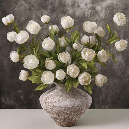 12 Pcs 27" Faux Peonies Artificial Flowers for Vase, White Flowers | Fake Silk Peonies Flowers for Wedding, Vase Filler White Flowers for DIY Bouquets Centerpieces Bridal Shower Office Decor - color: White, size: 12Pcs