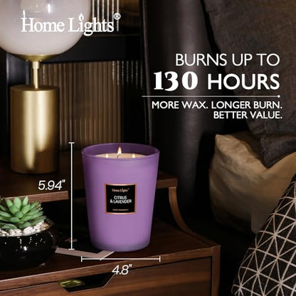 HomeLights Scented Candles - Large Jar Aromatherapy, Natural Soy Wax, 130 Hour Long Burning, Citrus & Lavender - color: Citrus & Lavender