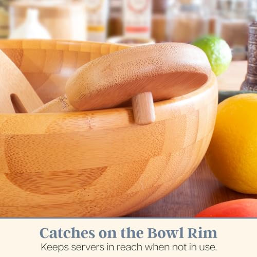 Totally Bamboo Salad Hands, Wood Salad Tongs Alternative for Serving | 2-piece bamboo salad claw servers. Wide scoop for tossing greens, pasta, and fruit. Bowl-grip knob catches on bowl rim. - color: Bamboo