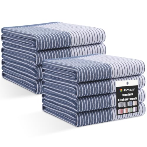 Homaxy Premium 100% Cotton Kitchen Towels 18"x28", 8 Pack, Blue | Large Kitchen Hand Towels, Soft and Absorbent Tea Towel, Dish Towels with Hanging Loops - color: Navy Blue, size: 18 x 28 - 8 Pack