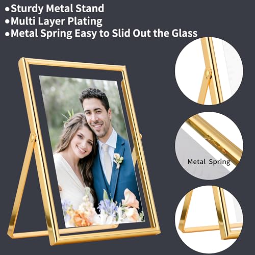 Gold 6×8‘’Floating Frame 2 Pack For Photo Sizes(3.5x5'',4x6'',5x7''),Classy Metal Floating Frame 5x7''Adjustable Tabletop/Shelf Photo Frame for Christmas,Wedding,Birthady,Home or Office Décor - size: 6x8''(2PK)