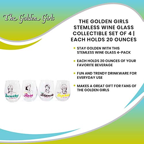 Golden Girls The Stemless Wine Glass Collectible Set of 4 | Dorothy, Sophia, Blanche, Rose | Funny Novelty Drinkware For Home Barware Set | Each Cup Holds 20 Ounces