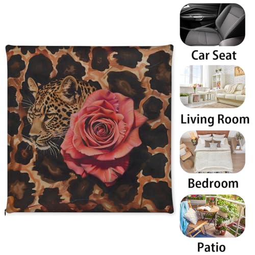 Leopard Rose Memory Foam Chair Cushion for Dining Chair Comfortable Leopard Print Seat Cushion Non Slip Kitchen Cafe Office Square Chair Pad - color: Multi 3