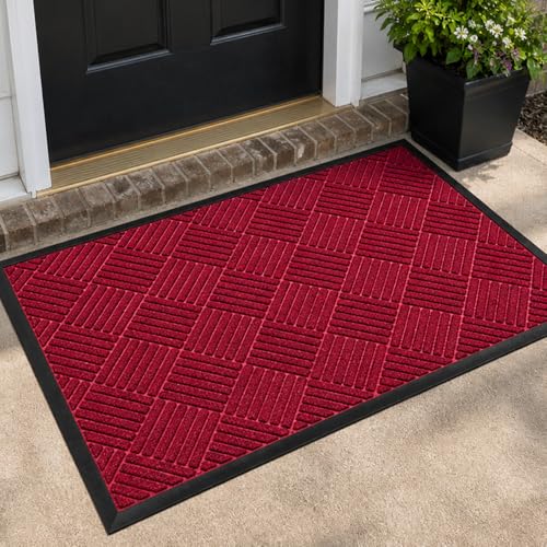 MATZEN 4x2 Diamond Entrance Mats Indoor Outdoor, Front Door Mat Entryway Entrance Waterproof Outdoor Doormat, Heavy Duty Non Slip Durable Weatherproof Porch Deck Terrace Office Entrance Mat, Red - color: Diamond-red, size: 4'x2'