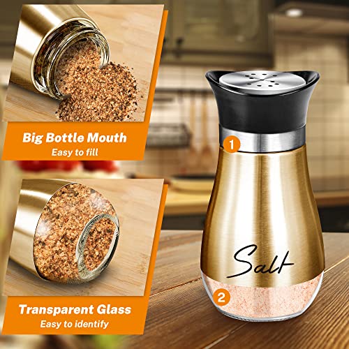 Salt and Pepper Shakers - 4 oz Copper Glass Set with Stainless Steel Lids | Refillable Glass Shakers with Stainless Steel Lids for Cooking, Dining, RV Trips, Camping and BBQs; 4 oz Capacity Each. - color: Copper