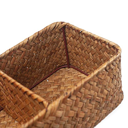 Seagrass Storage Basket Woven Shelf Baskets for Bathroom Vanity Dresser Organizer 14.6inch x 4.7inch x 3.1inch - color: 3 Section without Lid