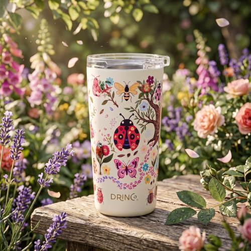 Drinco - 20 oz Stainless Steel Tumbler | Double Walled Vacuum Insulated Mug With Lid, 2 Straws, For Hot & Cold Drinks (20oz Bugs World) - color: 20oz Bugs World
