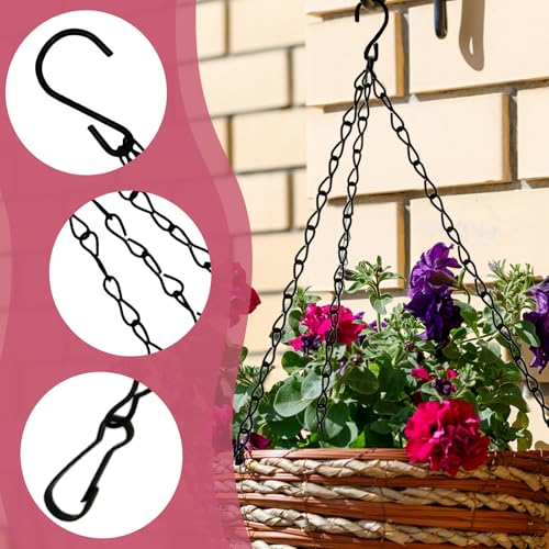 16 Inch Hanging Basket Chains 3 Point for Flower Pot | 3pcs, Black Chain with Hooks for Hanging Plants