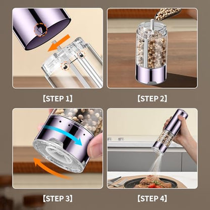 Electric Rechargeable Salt and Pepper Grinder Set - Automatic Grinder, External Adjustable Coarseness, LED Light, One-Hand Operation, Stainless Steel & Acrylic, USB Charging, Purple (Set of 2) - size: Dark Purple