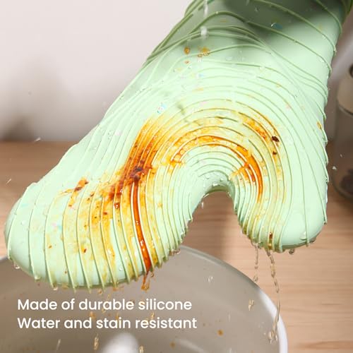 4 Pieces Oven Mitts and Pot Holders of Macaron Color Thickened Non-Slip Silicone Kitchen Gloves, Heat Resistant up to 500F, Essential for Kitchen Baking(makal-lv) - color: Silicone-green