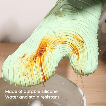 4 Pieces Oven Mitts and Pot Holders of Macaron Color Thickened Non-Slip Silicone Kitchen Gloves, Heat Resistant up to 500F, Essential for Kitchen Baking(makal-lv) - color: Silicone-green
