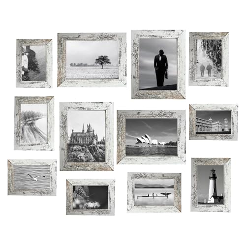 12 Pack Picture Frames Collage Wall Decor Gallery Wall Frame Set with Four 8x10,Four 5x7,Four 4x6 Photo Frames,Farmhouse wood Frames for living room Wall Gallery Decor or Tabletop Display,Rustic White - color: Rustic White, size: 12 Pack with 8x10+5x7+4x6