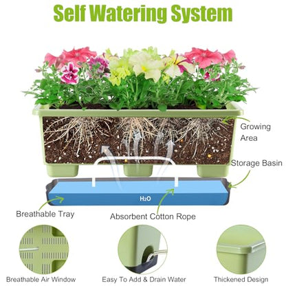 Window Box Planter 8 Pcs, 17 Inches Rectangle Flower Pots with Drainage Holes & Trays, Vegetable Planters for Windowsill Patio Garden Balcony Home Indoor Outdoor (Light Green, 16 * 7 * 6 inch) - color: Light Green