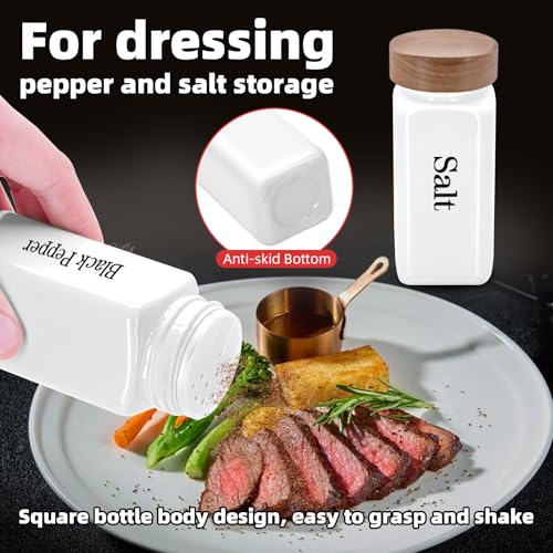 6Pcs 4 oz Square Glass Spice Jars with Label, Empty Spice Containers with Wooden Lids, Square Seasoning Containers and Supplement Set, Small Seasoning Bottles for Salt, Sugar, Pepper (White) - color: White