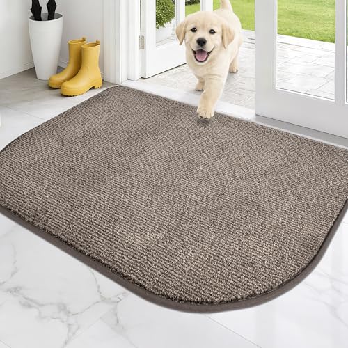 PURRUGS Dirt Trapping Door Mat, 32" x 47"(Half Round), Heathered Beige | Machine Washable, Non-Slip, Waterproof TPR Backing, Super Absorbent, Low Profile, Entryway Rug for Muddy Paws and Shoes - color: Heathered Beige, size: 32" X 47" (Half Round)