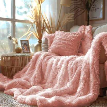 Hyde Lane Blush Pink Throw Blanket for Couch Sofa, Reversible Ultra Soft Faux Fur Fluffy Fuzzy Throw Blankets - 60x80 Rose Gold - color: Blush, size: 60x80"