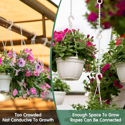 6 Pack Adjustable Macrame Plant Hanger Extender Handmade Woven Hanging Basket Extenders Connectable Rope Hanging Extension with Wooden Ring for Indoor Outdoor Plant Pot Holder - color: Beige