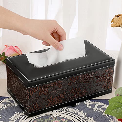 Sumnacon Tissue Box Cover Rectangule Leather Tissue Box with Magnetic Bottom,Stylish PU Tissue Box Holder for Bathroom Toilet Bedroom Living Room Desk Table Office Car - color: Brown, size: Medium