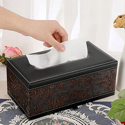 Sumnacon Tissue Box Cover Rectangule Leather Tissue Box with Magnetic Bottom,Stylish PU Tissue Box Holder for Bathroom Toilet Bedroom Living Room Desk Table Office Car - color: Brown, size: Medium