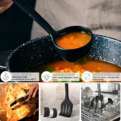 Silicone Kitchen Utensils Set, Umite Chef 22Pcs Cooking Utensils Spatula Set, Heat Resistant Non-Stick Silicone, Dishwasher Safe Cooking Gadgets Tools Set(Black) - color: Black