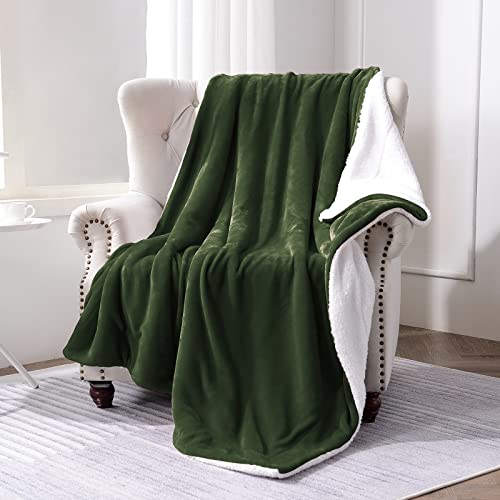 Sherpa Fleece Throw Blanket, Olive Green, 50x60 inches | Double-Sided Super Soft Luxurious Plush Blanket Throw Size - color: Olive Green, size: 50"×60"