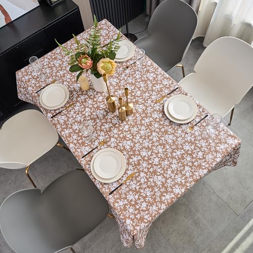 Pioggia Vinyl Tablecloth with Flannel Backing - Waterproof, Oil-Proof, Easy to Clean -Plastic Table Cloth - Perfect for Dining Tables, Kitchen Tables, Parties (Coffee Flowers, 60×84 Inch Rectangular) - color: Coffee Flowers, size: 84" x 60" (Rectangular)