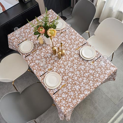Pioggia Vinyl Tablecloth with Flannel Backing - Waterproof, Oil-Proof, Easy to Clean -Plastic Table Cloth - Perfect for Dining Tables, Kitchen Tables, Parties (Coffee Flowers, 60×84 Inch Rectangular) - color: Coffee Flowers, size: 84" x 60" (Rectangular)