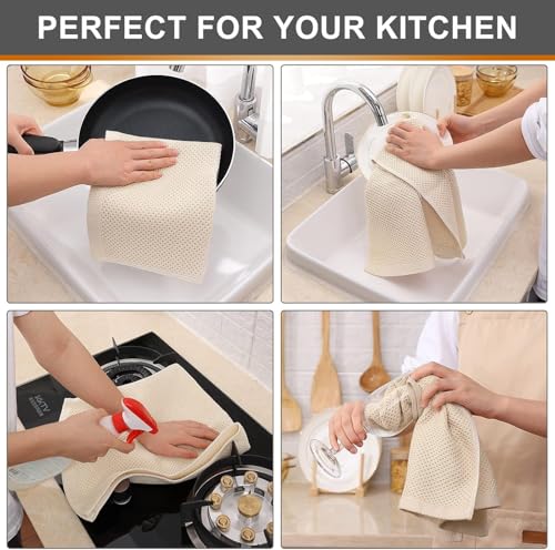 Kitinjoy 100% Cotton Waffle 12-Pack Kitchen Towels, 13" x 28", Beige | Super Soft, Ultra-Absorbent, Fast Drying, lightweight, Quick Drying Kitchen Hand Towels - color: Beige, size: 13 x 28 - 12 Pack