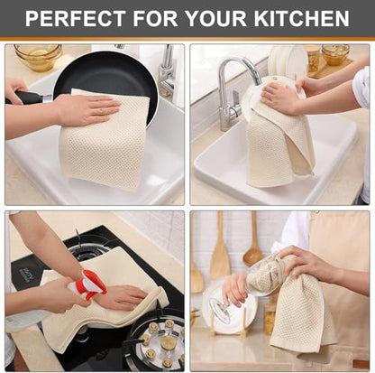 Kitinjoy 100% Cotton Waffle 12-Pack Kitchen Towels, 13" x 28", Beige | Super Soft, Ultra-Absorbent, Fast Drying, lightweight, Quick Drying Kitchen Hand Towels - color: Beige, size: 13 x 28 - 12 Pack