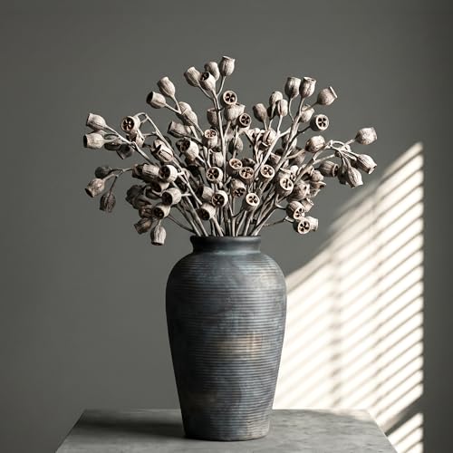 Black Ceramic Vase, 11 Inch Rustic Farmhouse Flower Vase Home Decor | Watertight Vintage Vase for Table Centerpiece Living Room Entryway, Housewarming Gift for for Mom - size: 11"h