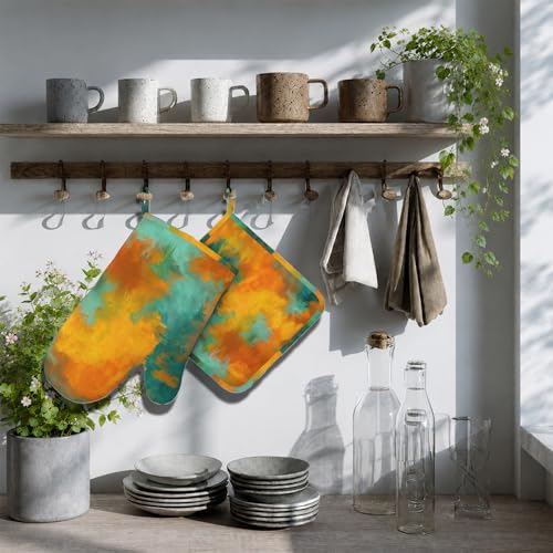 Blue Gold Marble Oven Mitt and Pot Holder with Silicone Heat Resistant Kitchen for Cooking BBQ Baking Grilling Cooking Protection - color: Blue Gold Marble