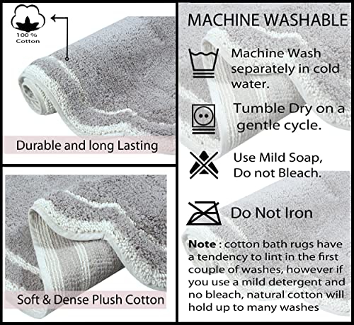 Home Weavers Allure Collection 100% Cotton Tufted Bathroom Rug, Soft and Absorbent Bath Rugs, Non-Slip Bath Carpet, Machine Wash Dry Bath Mats for Bathroom Floor, 21"x34" Bath Rug, Gray