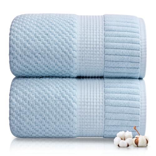 2 Pack Oversized Bath Towels 100% Cotton | Blue Towels | Oeko‑TEX Standard 100 | Soft & Absorbent, Quick‑Dry | Trinity Collection - Chambray Blue - color: Chambray Blue, size: Oversized Bath Towels (2 Pack)