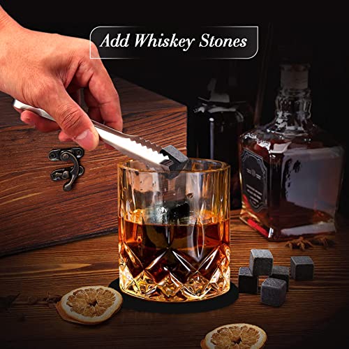 Whiskey Stones and Whiskey Glass Gift Set, DIOXADOP 8 Natural Whisky Stones 1 Crystal Whisky Glasses with Blessing Card in Exquisite Wooden Box, Prepare a Gift for a Whisky Scotch Bourbon Lover - color: 1 Whiskey Glass Set