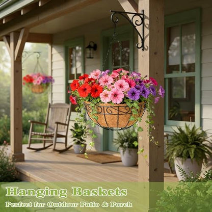 4 Pack 14 Inch Hanging Baskets for Plants Outdoor Metal Hanging Planter Hanging Flower Baskets with Coco Fiber Liners Chain Round Wire Plant Holder Hangings Flower Pots(Plaid) - size: 14 Inch, style: Plaid