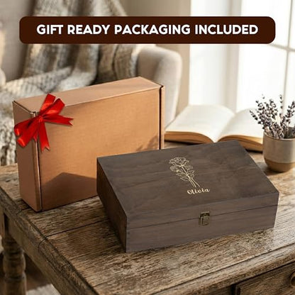 Personalized Birth Flower Memory Box – Custom Engraved Wooden Keepsake Chest with Floral Design | Jewelry, Photos & Memento Storage Box | Personalized Mother’s Day Gift for Mom & Women - style: 7. Birth Flower