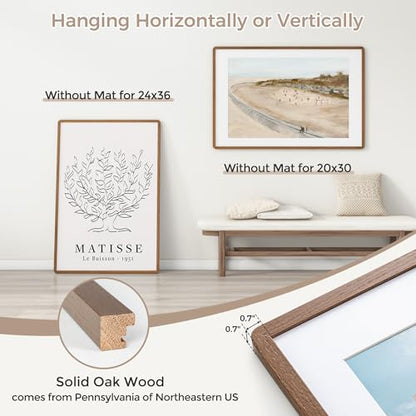 24x36 Poster Frame | Solid Oak Wood 24 x 36 Picture Frame | 24x36 Poster Frame With Mat For 20x30 | Tempered Glass And Hanging Hardware Included | 36 By 24 Photo Frame Wood (Walnut, 1 Pack) - color: Walnut, size: 24''x36''-1P