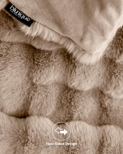 Ultra Soft Cozy Faux Fur Throw Blanket, Fuzzy Plush Thick Bubble Blanket, Oversize Luxury Fluffy Blanket for Couch, Bed, and Living Room, 60x80 Inches, Light Brown - color: Bubble Light Brown, size: Twin
