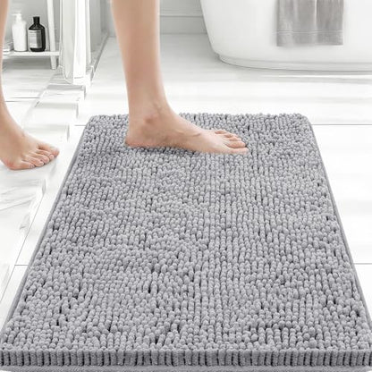 Bcoimo Small Bath Rug Mat,24x17 Chenille Non Slip Gray Bathroom Shower Mat - color: Grey, size: 24x17