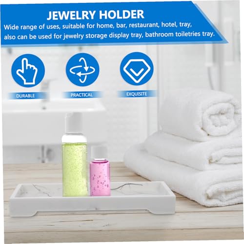MAGICLULU Marble Design Composite Bathroom Vanity Tray for Cosmetics and Toiletries Storage, White Marble Home Storage Plate with Jewelry Holder for Bathroom Countertop Organizer