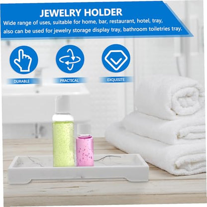 MAGICLULU Marble Design Composite Bathroom Vanity Tray for Cosmetics and Toiletries Storage, White Marble Home Storage Plate with Jewelry Holder for Bathroom Countertop Organizer