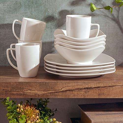 Gibson Home Amelia Court Porcelain Chip and Scratch Resistant Dinnerware set, Service for 4 (12pcs), White (Soft Square) - color: White (Amelia Court)