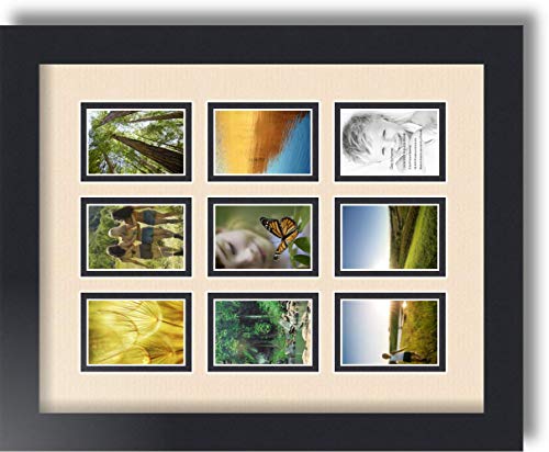 ArtToFrames Collage Photo Frame Double Mat with 9-2x3 Openings with Satin Black Frame and French Creme mat. - color: French Creme, size: 9 - 2x3