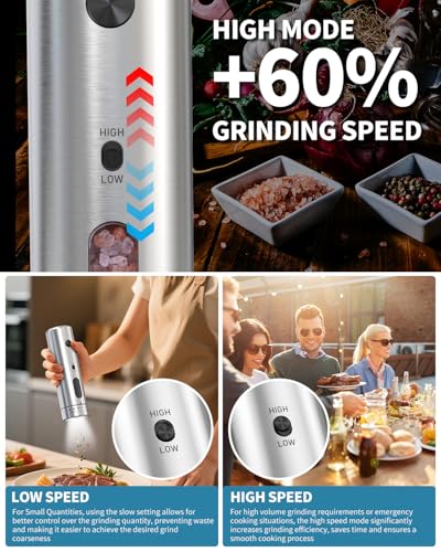 CIRCLE JOY Electric Salt and Pepper Grinder Set with Rechargeable Base Upgraded Stainless Steel Automatic Salt and Pepper Shakers with 2 Grinding Speeds, External Adjustment and 110ml Capacity, Silver - color: External Adjustment Silver