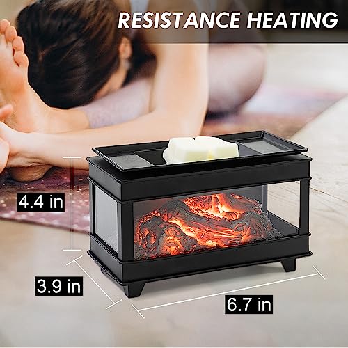 Fireplace Wax Melt Warmer, Electric Wax Warmer for Scented Wax | 3-Sided Glass Metal Wax Melter & Burner,Candle Warmer with LED Flame Glow,Fragrance Warmer for Home Office Decor Gifts