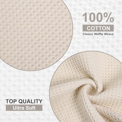 Kitinjoy 100% Cotton Waffle 4-Pack Kitchen Towels, 20" x 28", Beige | Super Soft, Ultra-Absorbent, Fast Drying, lightweight, Quick Drying Kitchen Hand Towels - color: Beige, size: 20 x 28 - 4 Pack