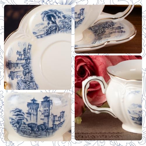 KAMMAK Tea Cups and Saucers Set of 2, 8 oz Porcelain Coffee Cups, SY001 | Stackable Espresso Mugs, Ceramic Demitasse for Coffee, Cappuccino, Latte, Americano, Tea - size: 8CZSY001
